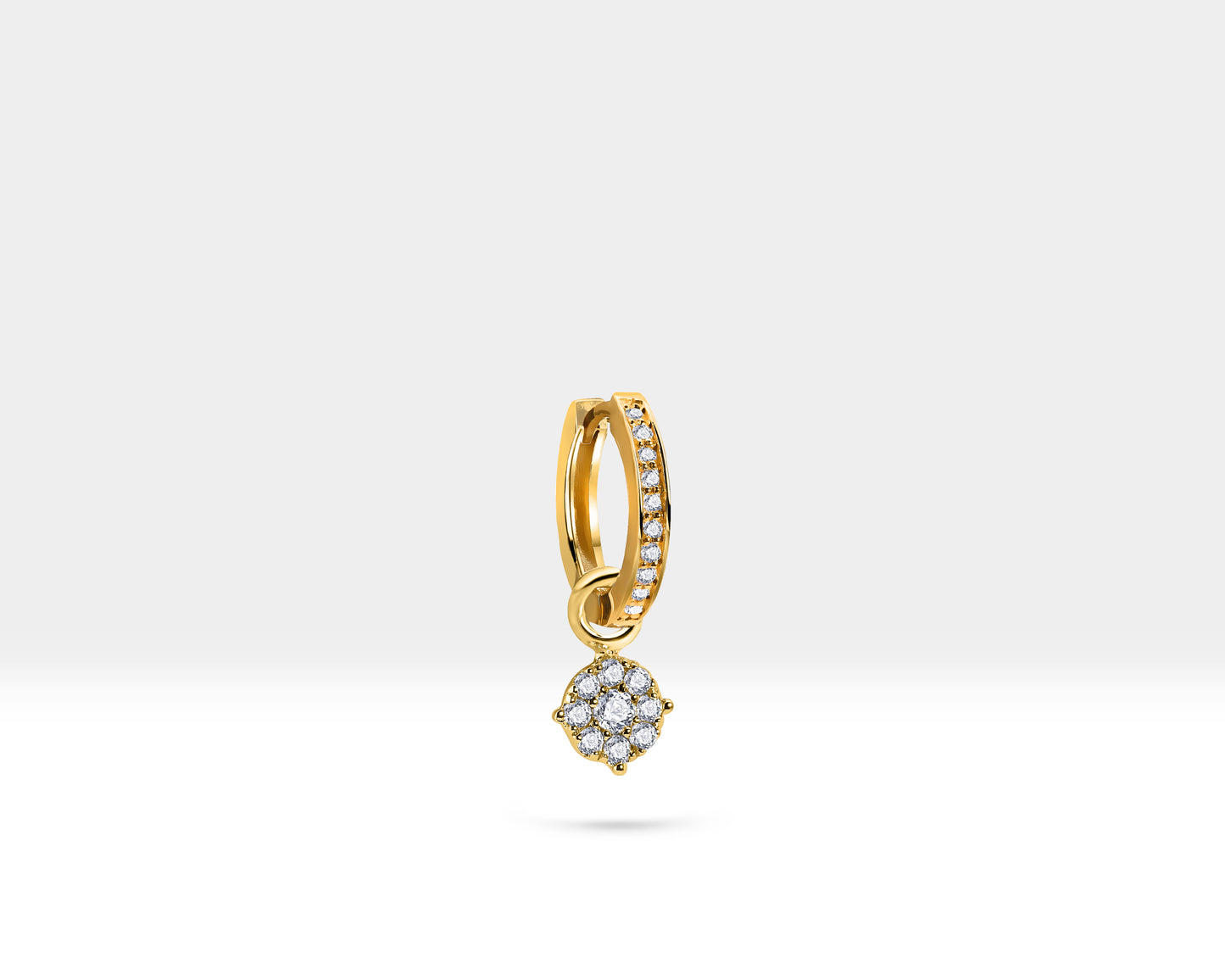 Pırlantalı Sallantı Küpe, 12 MM , 14K Sarı-Beyaz-Kırmızı Altın | LE00048D
