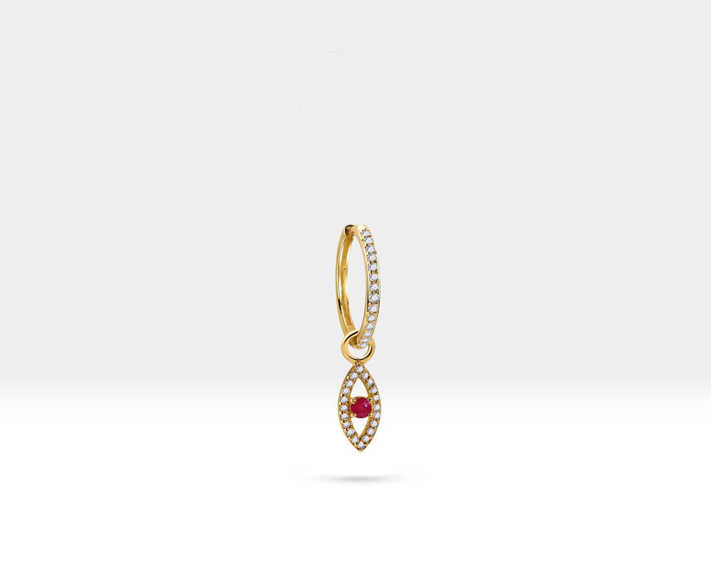 Yakut Göz Sallantılı Küpe, 16 MM , 14K Sarı-Beyaz-Kırmızı Altın | LE00053DR