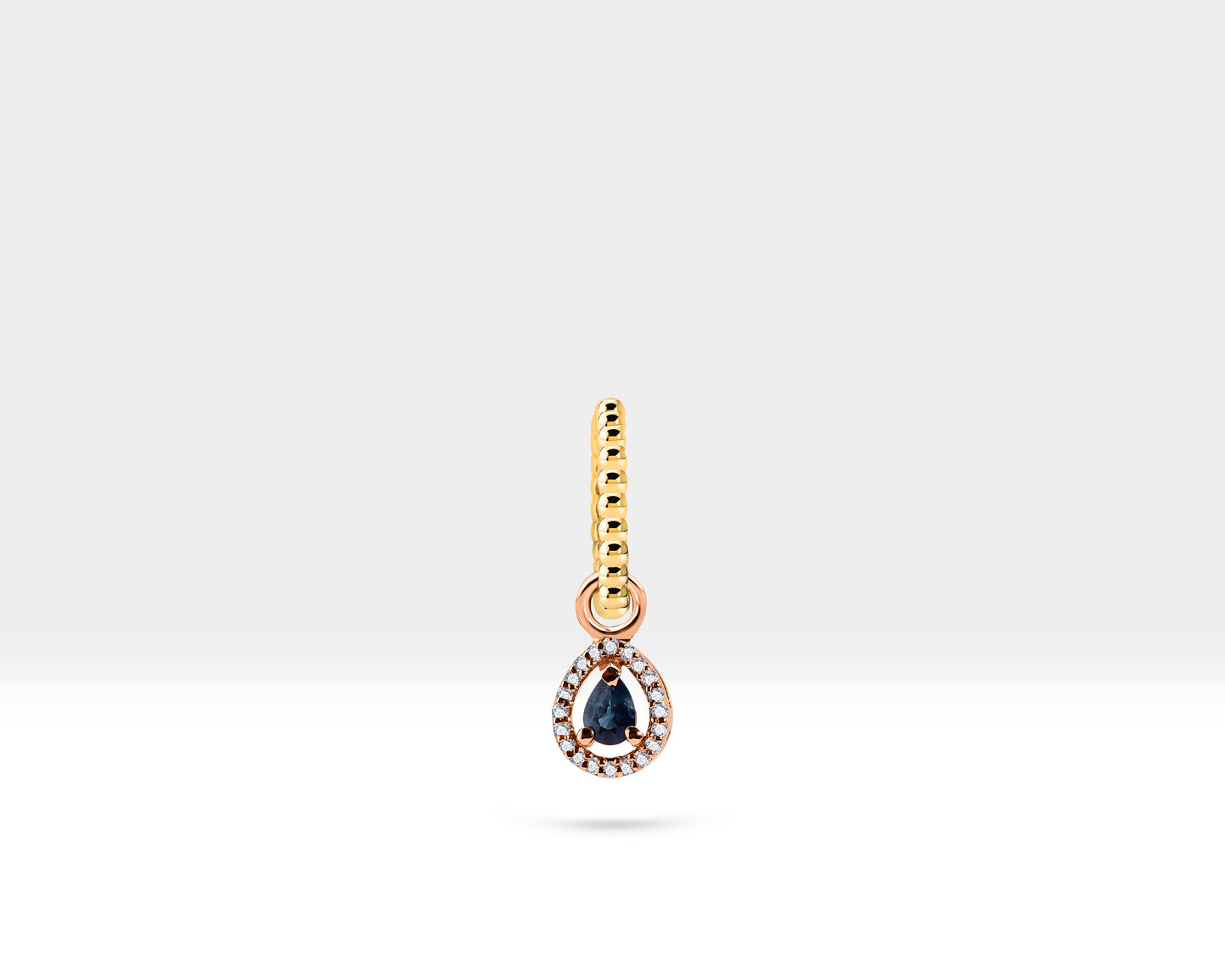 Damla Safir Sallantılı Küpe, 12 MM , 14K Sarı-Beyaz-Kırmızı Altın | LE00047SD