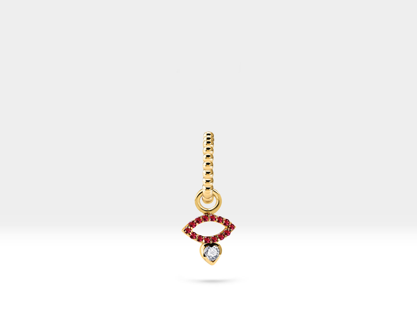Pembe Safir Göz Sallantılı Küpe, 12 MM , 14K Sarı-Beyaz-Kırmızı Altın | LE00056DR