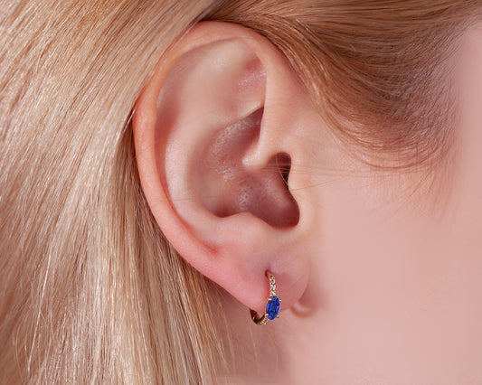 Oval Safir ve Pırlantalı Küpe, 12 MM , 14K Sarı-Beyaz-Kırmızı Altın | LE00021DS