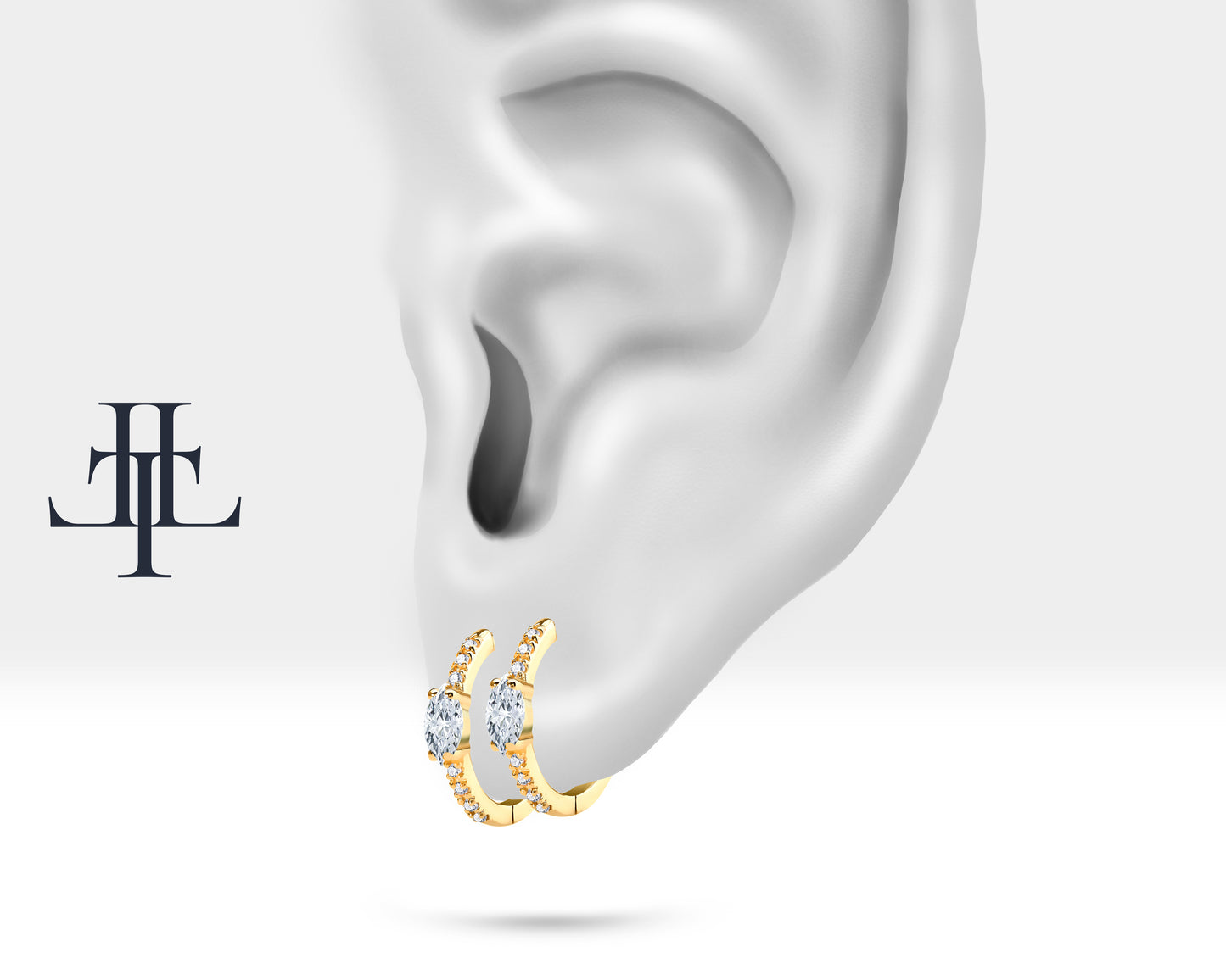 Markiz Pırlanta ve Pırlantalı Küpe, 12 MM , 14K Sarı-Beyaz-Kırmızı Altın | LE00003D