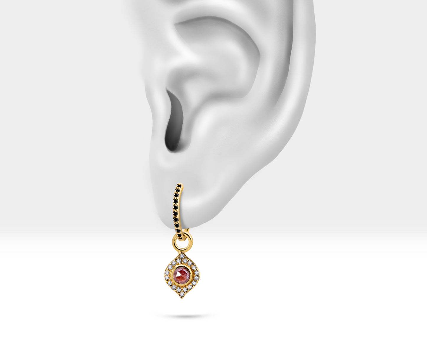 Kahverengi Pırlanta Sallantılı Küpe, 12 MM , 14K Sarı-Beyaz-Kırmızı Altın | LE00052DB