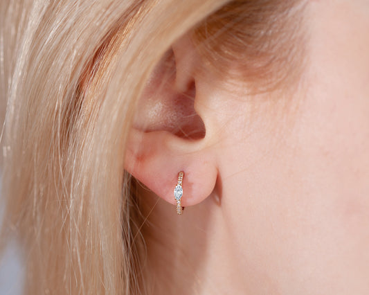 Markiz Pırlanta ve Pırlantalı Küpe, 12 MM , 14K Sarı-Beyaz-Kırmızı Altın | LE00003D