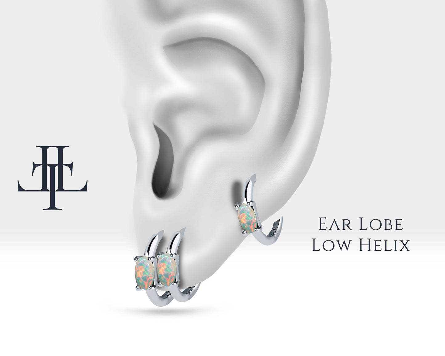 Oval Opal Küpe, 12 MM , 14K Sarı-Beyaz-Kırmızı Altın | LE00026O