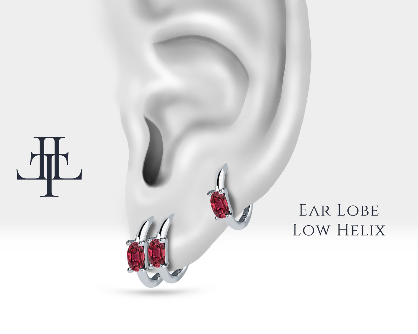 Oval Yakut Küpe, 12 MM , 14K Sarı-Beyaz-Kırmızı Altın | LE00026R