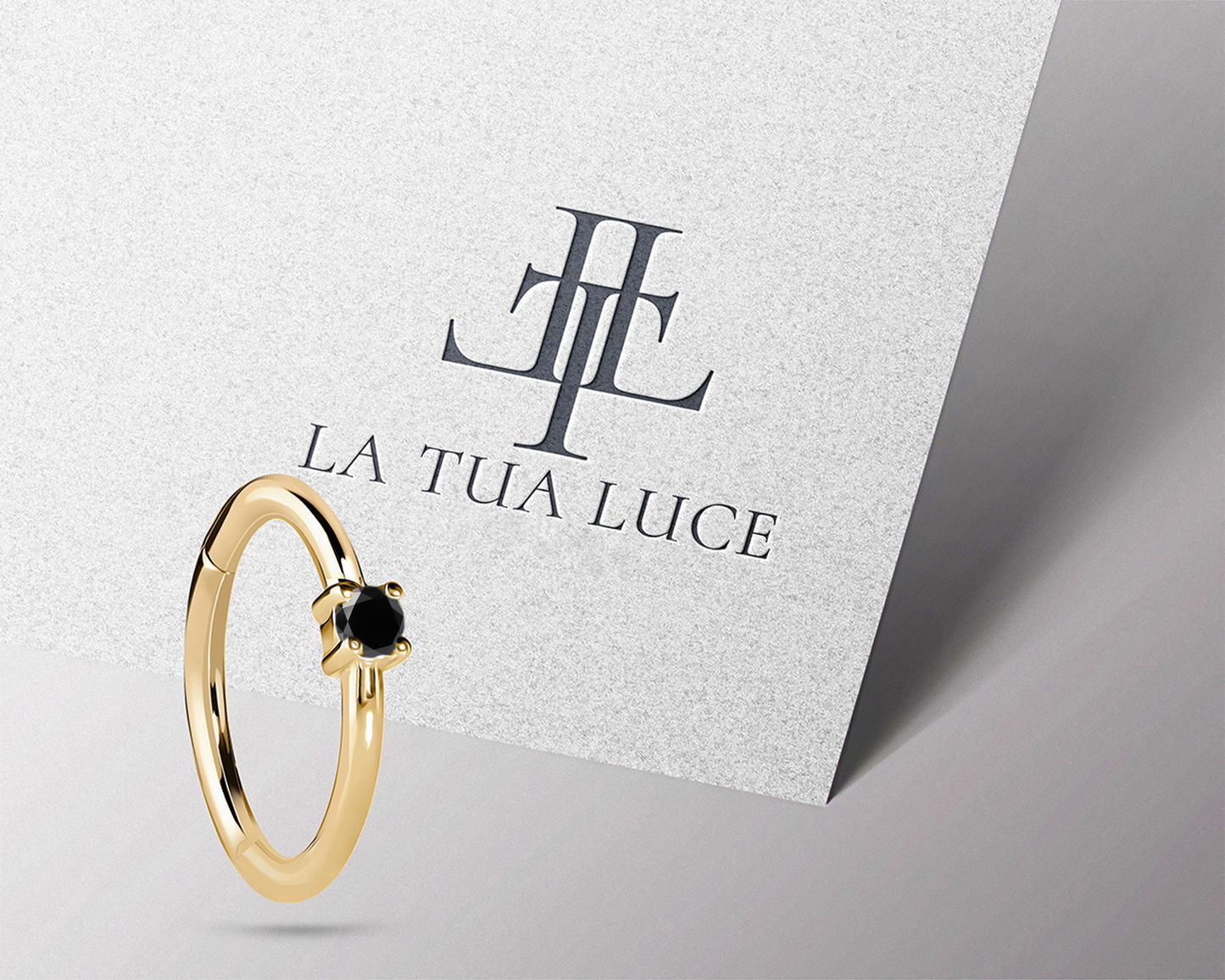 Siyah Pırlantalı Halka Piercing Küpe, 12 MM , 1.2 MM, 14K Sarı-Beyaz-Kırmızı Altın | LE00001B