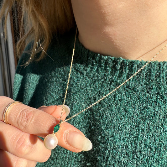 Markiz Zümrüt İnci Kolye, 14K Sarı-Beyaz-Kırmızı Altın | LN00008PE