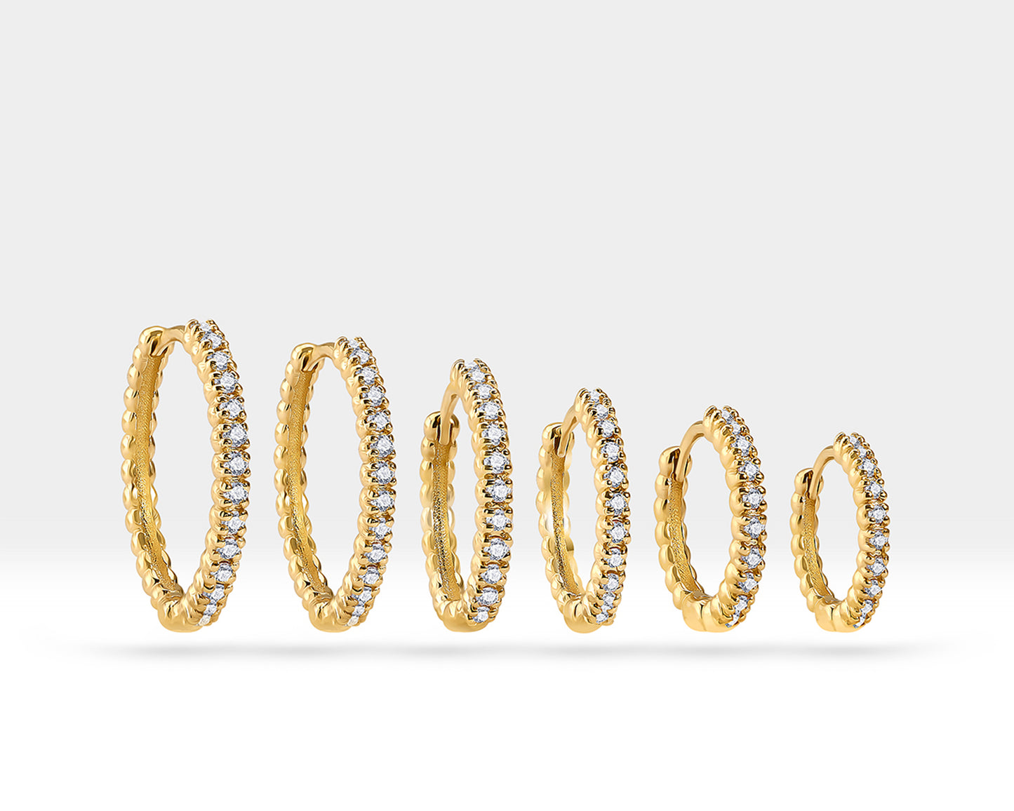 Boncuklu Halka Pırlantalı Küpe, 11-17 MM , 14K Sarı-Beyaz-Kırmızı Altın | LE00036D