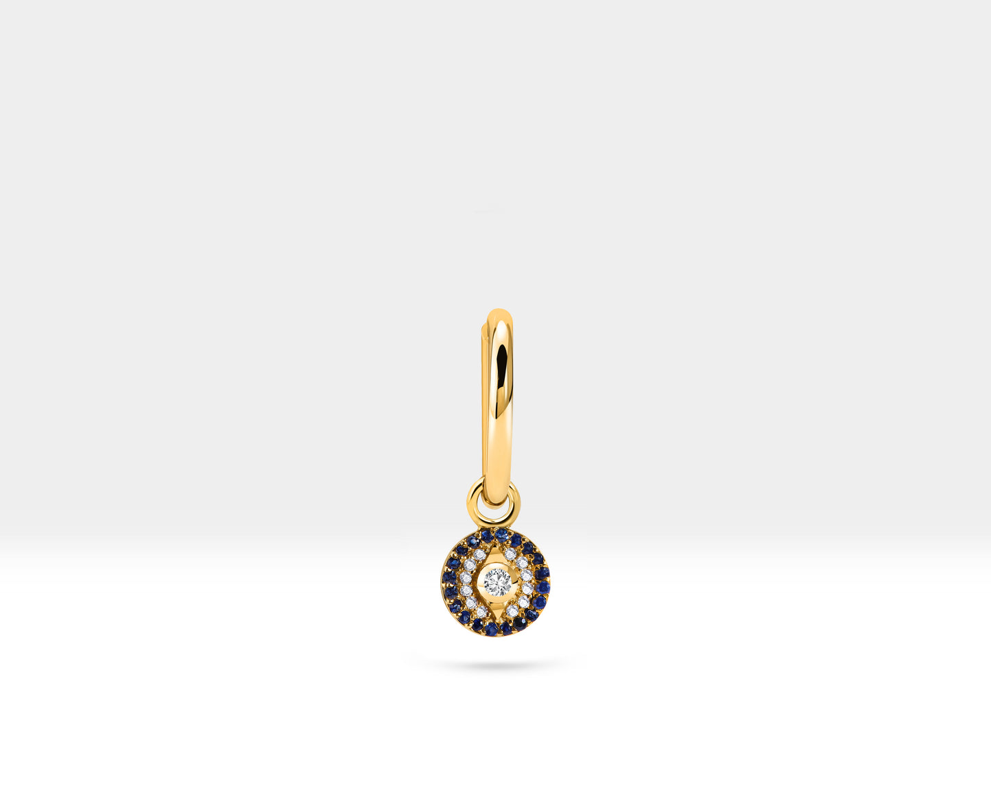 Safirli Pusula Sallantılı Küpe, 12 MM , 14K Sarı-Beyaz-Kırmızı Altın | LE00042DS