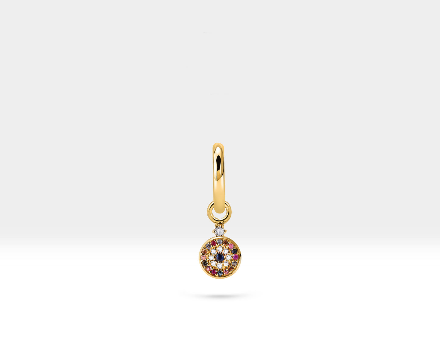 Renkli Safir Nazar Boncuğu Sallantılı Küpe, 13 MM , 14K Sarı-Beyaz-Kırmızı Altın | LE00076DMS