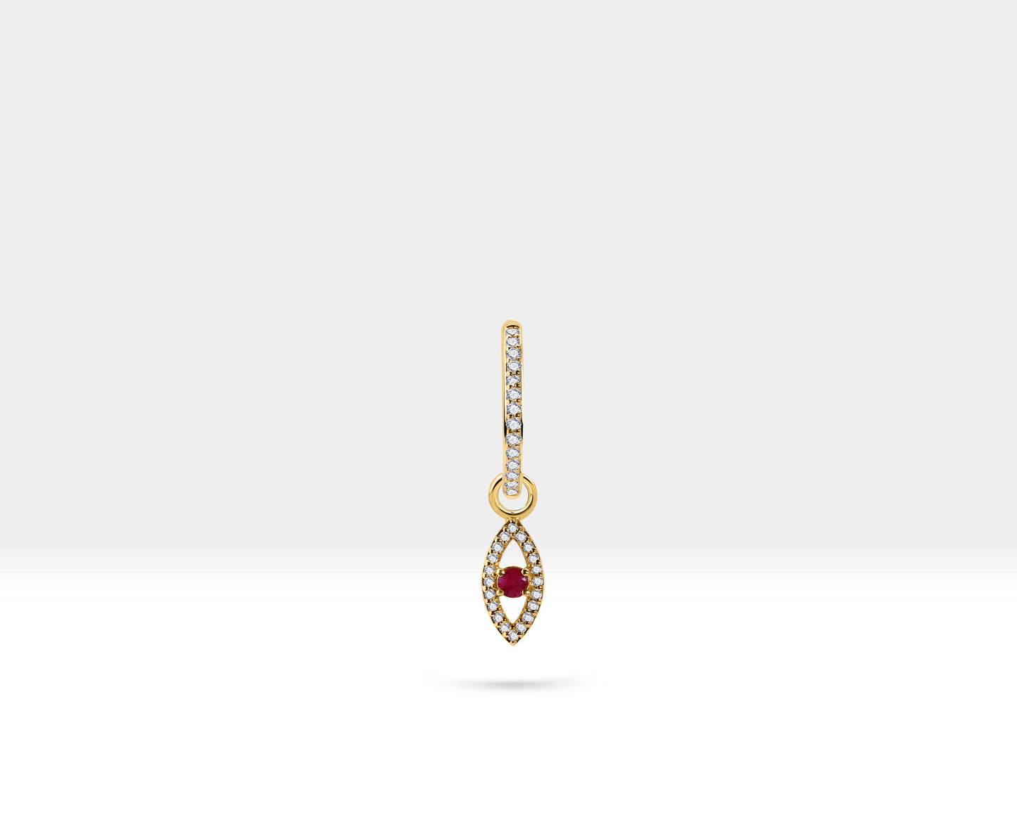 Yakut Göz Sallantılı Küpe, 16 MM , 14K Sarı-Beyaz-Kırmızı Altın | LE00053DR