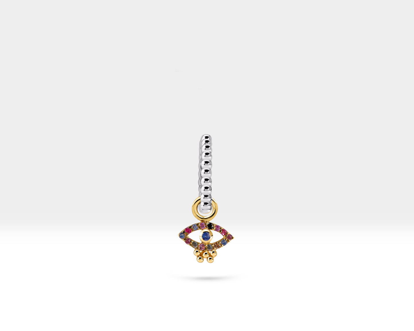 Renkli Safir Göz Sallantılı Küpe, 12 MM , 14K Sarı-Beyaz-Kırmızı Altın | LE00067MS