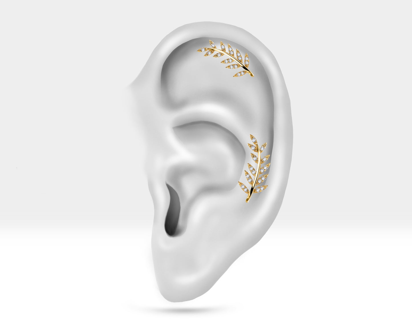 Yaprak Pırlanta Piercing, 8 MM , 1.2 MM, 14K Sarı-Beyaz-Kırmızı Altın | LP00031D