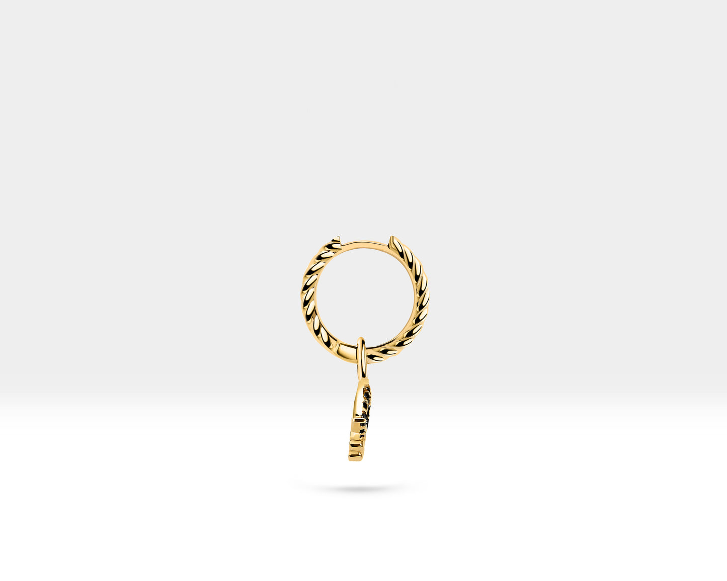 Siyah Pırlanta Göz Sallantılı Küpe, 12 MM , 14K Sarı-Beyaz-Kırmızı Altın | LE00068B