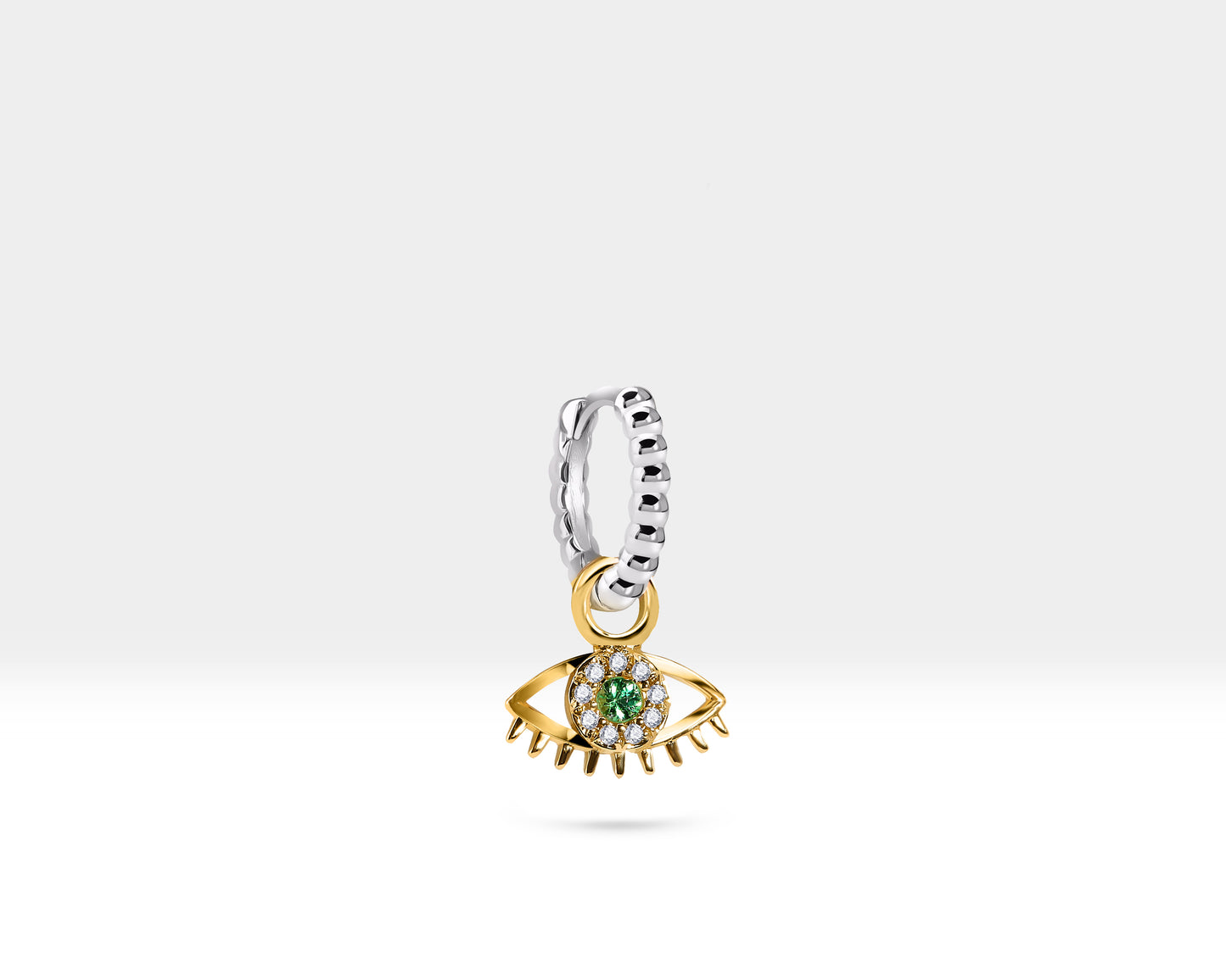 Yeşil Garnet Göz Sallantılı Küpe, 11 MM , 14K Sarı-Beyaz-Kırmızı Altın | LE00066DG
