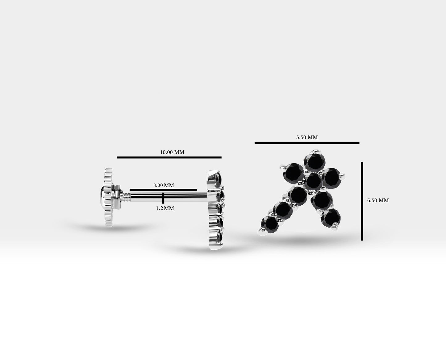 Siyah Pırlantalı Kuyruklu Yıldızı Piercing, 8 MM , 1.2 MM, 14K Sarı-Beyaz-Kırmızı Altın | LP00002B