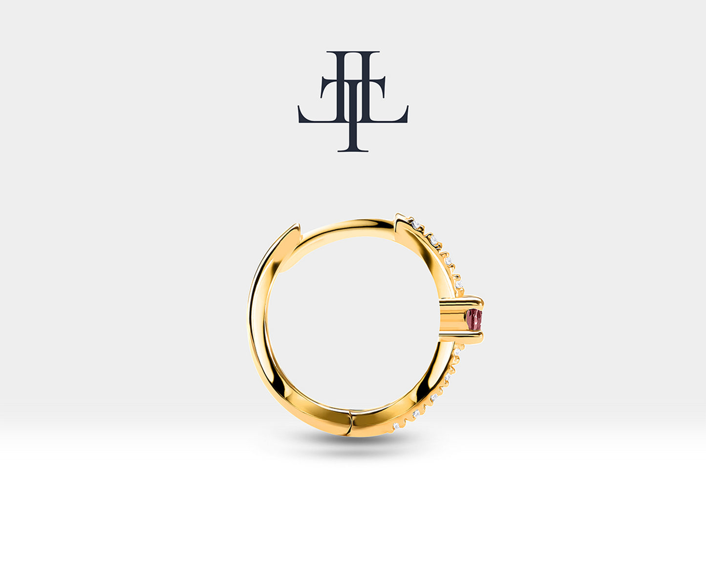 Yakut ve Pırlantalı Küpe, 12 MM , 14K Sarı-Beyaz-Kırmızı Altın | LE00004DR