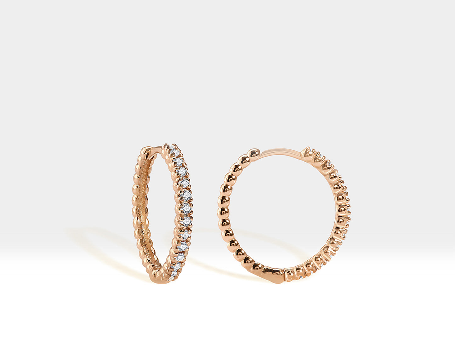 Boncuklu Halka Pırlantalı Küpe, 11-17 MM , 14K Sarı-Beyaz-Kırmızı Altın | LE00036D