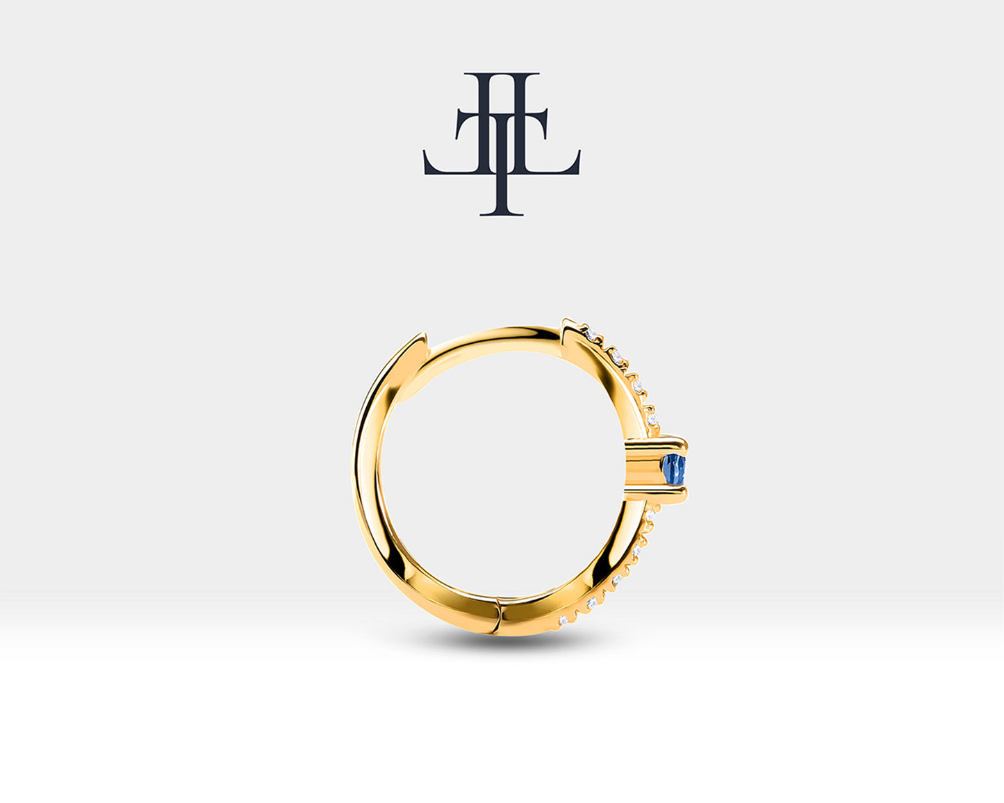 Safir ve Pırlantalı Küpe, 12 MM , 14K Sarı-Beyaz-Kırmızı Altın | LE00004DS