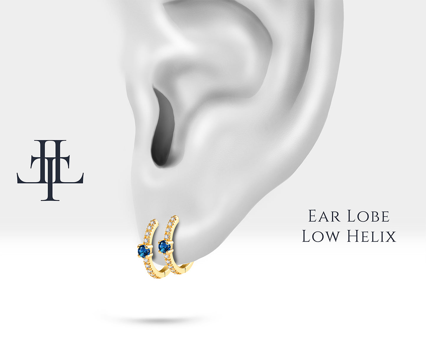 Safir ve Pırlantalı Küpe, 12 MM , 14K Sarı-Beyaz-Kırmızı Altın | LE00004DS