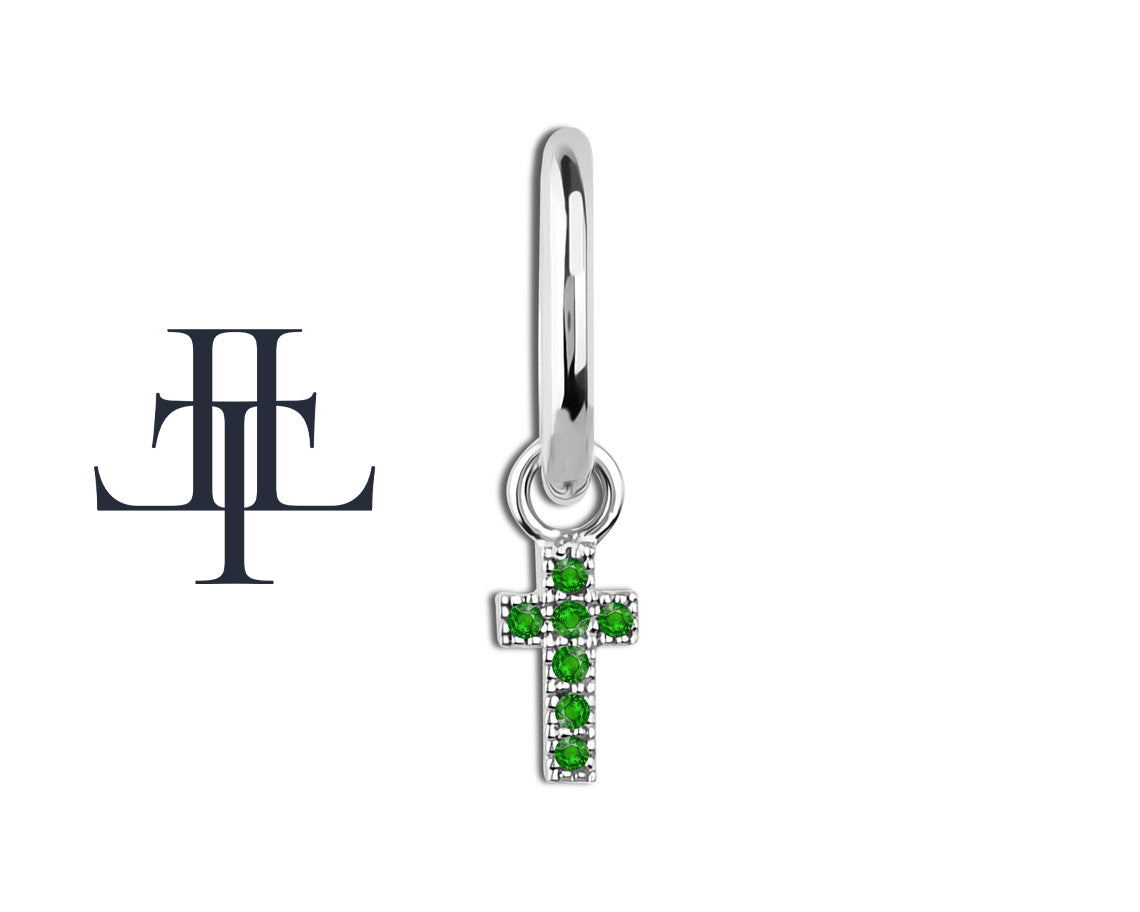 Yeşil Garnet Haç Sallantılı Küpe, 13 MM , 14K Sarı-Beyaz-Kırmızı Altın | LE00034G