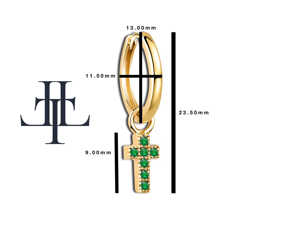 Yeşil Garnet Haç Sallantılı Küpe, 13 MM , 14K Sarı-Beyaz-Kırmızı Altın | LE00034G