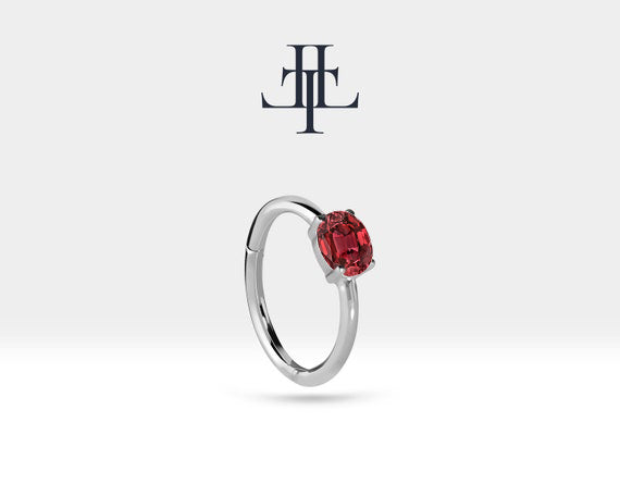 Oval Yakut Halka Piercing Küpe, 12 MM , 1.2 MM, 14K Sarı-Beyaz-Kırmızı Altın | LE00007R