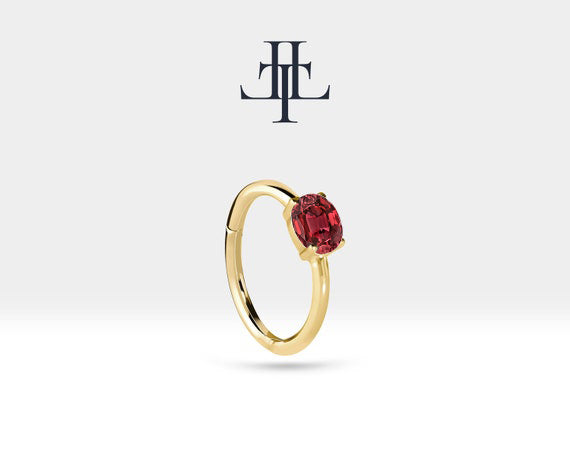 Oval Yakut Halka Piercing Küpe, 12 MM , 1.2 MM, 14K Sarı-Beyaz-Kırmızı Altın | LE00007R