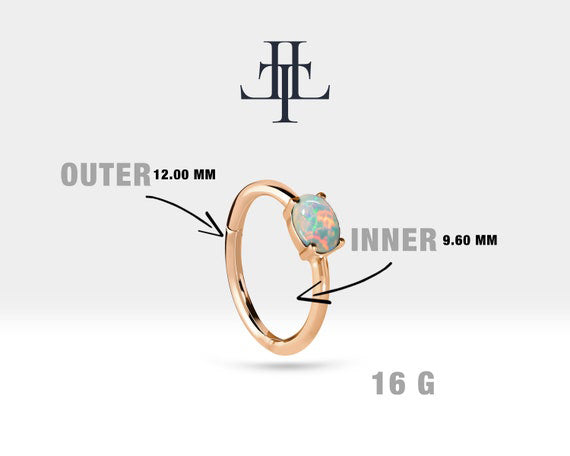 Oval Opal Halka Piercing Küpe, 12 MM , 1.2 MM, 14K Sarı-Beyaz-Kırmızı Altın | LE00007O