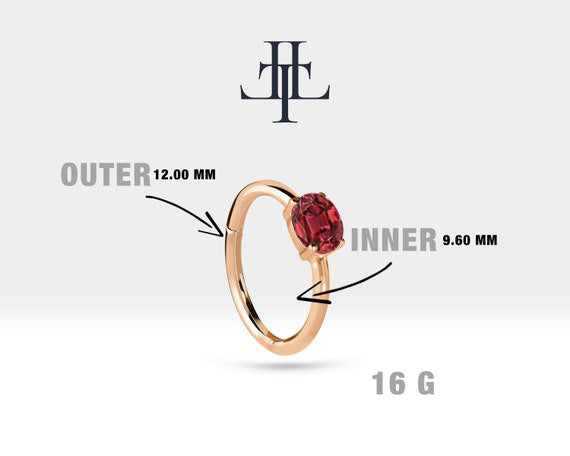 Oval Yakut Halka Piercing Küpe, 12 MM , 1.2 MM, 14K Sarı-Beyaz-Kırmızı Altın | LE00007R