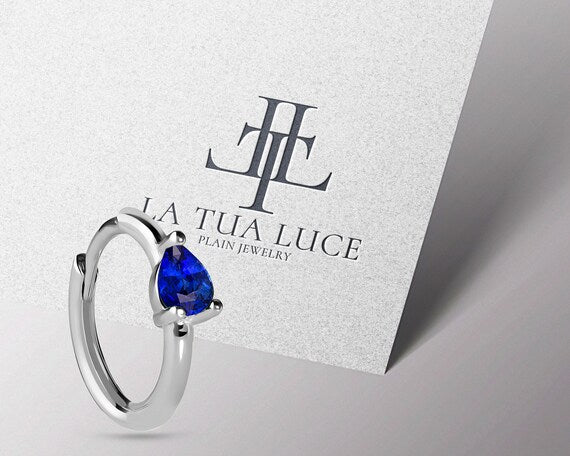 Damla Safir Küpe, 12 MM , 14K Sarı-Beyaz-Kırmızı Altın | LE00009S