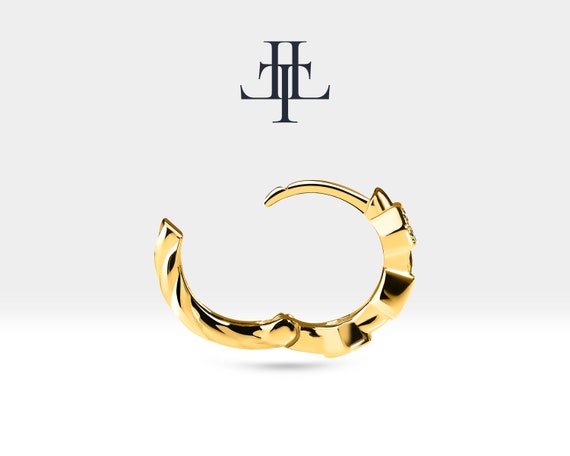 Pırlantalı Altıgen Motifli Küpe, 9.50 MM , 14K Sarı-Beyaz-Kırmızı Altın | LE00016D
