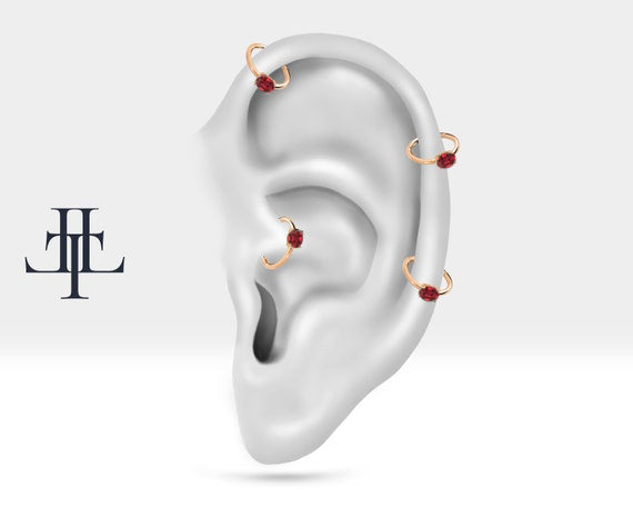 Oval Yakut Halka Piercing Küpe, 12 MM , 1.2 MM, 14K Sarı-Beyaz-Kırmızı Altın | LE00007R
