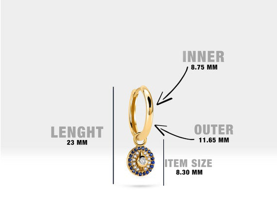 Safirli Pusula Sallantılı Küpe, 12 MM , 14K Sarı-Beyaz-Kırmızı Altın | LE00042DS
