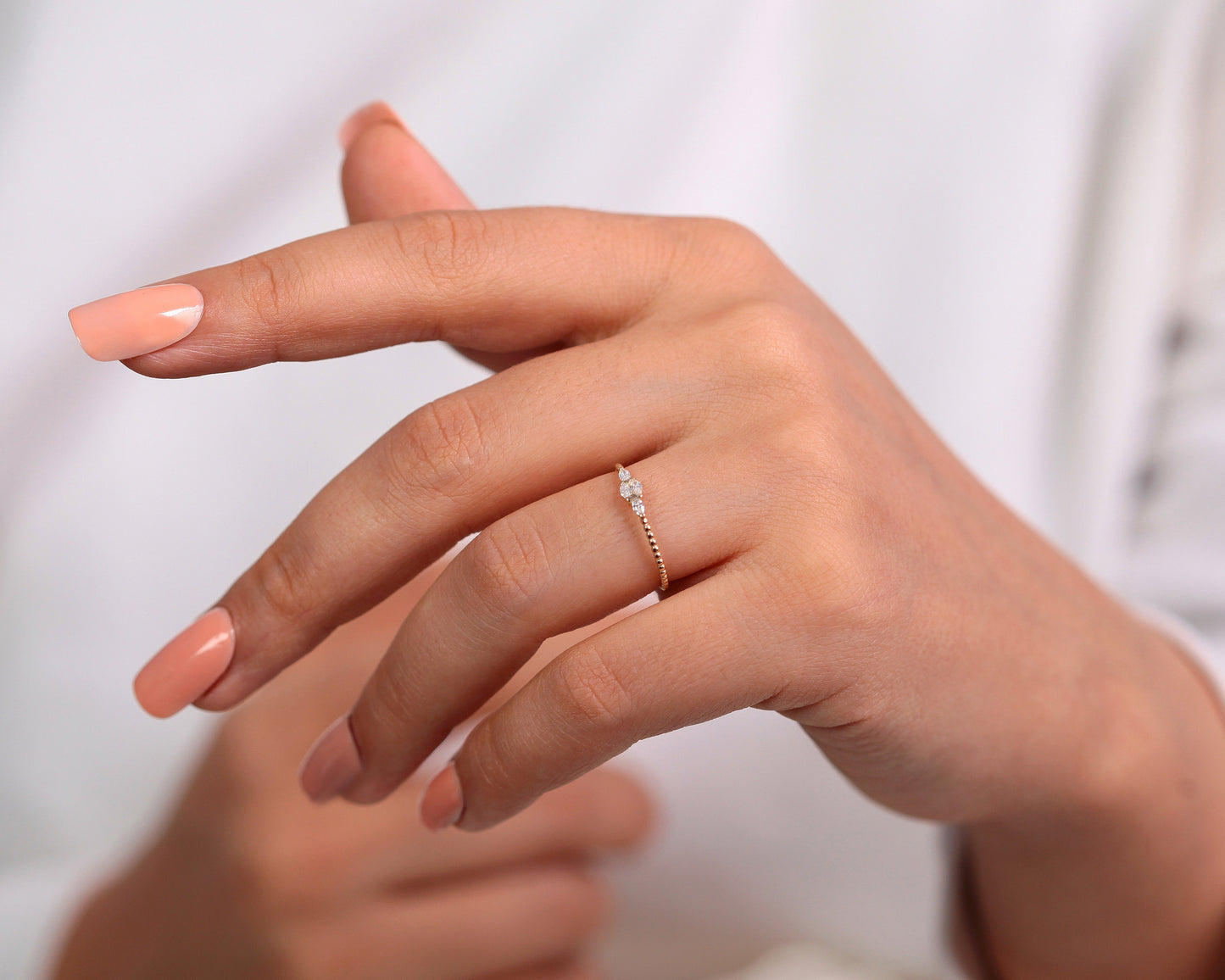 Dörtlü Markiz Pırlanta Topçuk Kollu Yüzük, 14K Sarı-Beyaz-Kırmızı Altın | LR00050D