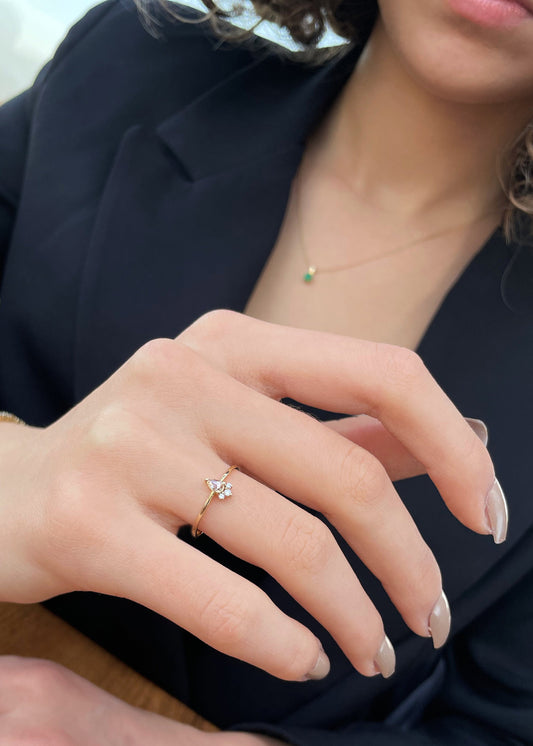 Damla Pırlanta Yüzük, 14K Sarı-Beyaz-Kırmızı Altın | LR00020D