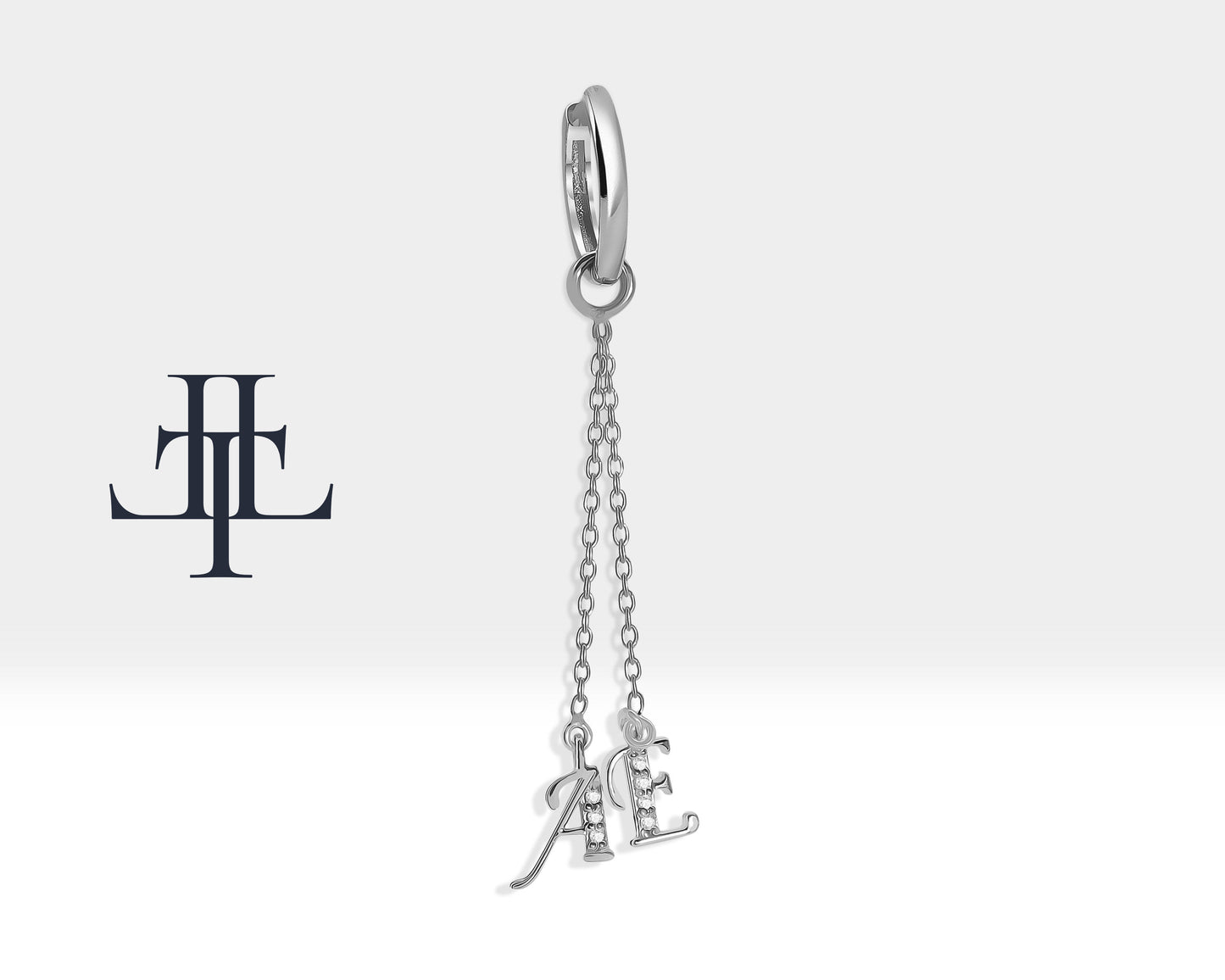 Sallantılı Pırlantalı Harf Küpe, 12 MM , 14K Sarı-Beyaz-Kırmızı Altın | LE00032D