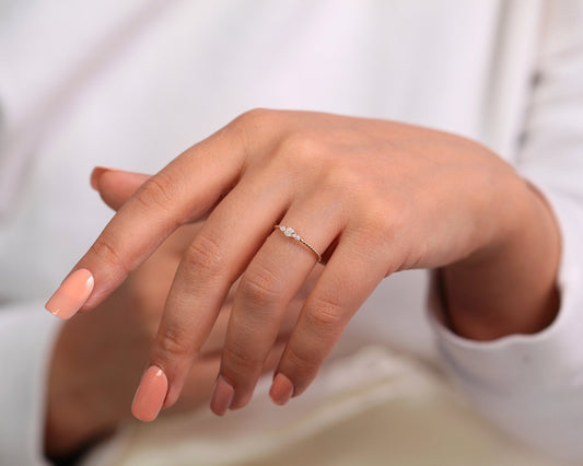 Dörtlü Markiz Pırlanta Topçuk Kollu Yüzük, 14K Sarı-Beyaz-Kırmızı Altın | LR00050D