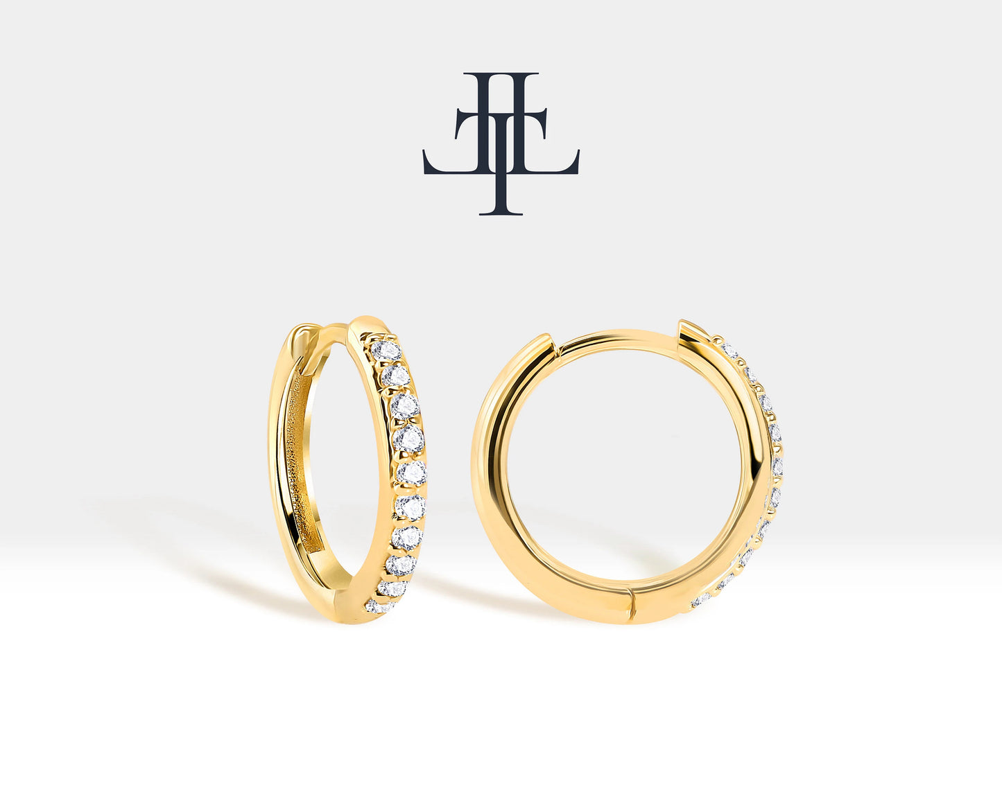 Pırlantalı Halka Küpe, 11-17 MM , 14K Sarı-Beyaz-Kırmızı Altın | LE00037D