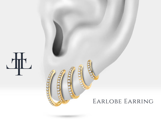 Pırlantalı Halka Küpe, 11-17 MM , 14K Sarı-Beyaz-Kırmızı Altın | LE00037D