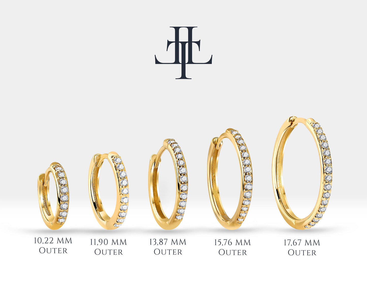 Pırlantalı Halka Küpe, 11-17 MM , 14K Sarı-Beyaz-Kırmızı Altın | LE00037D