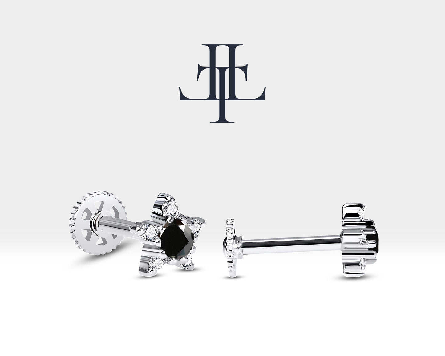 Yıldız Siyah Pırlanta ve Pırlantalı Piercing, 8 MM , 1.2 MM, 14K Sarı-Beyaz-Kırmızı Altın | LP00028DB