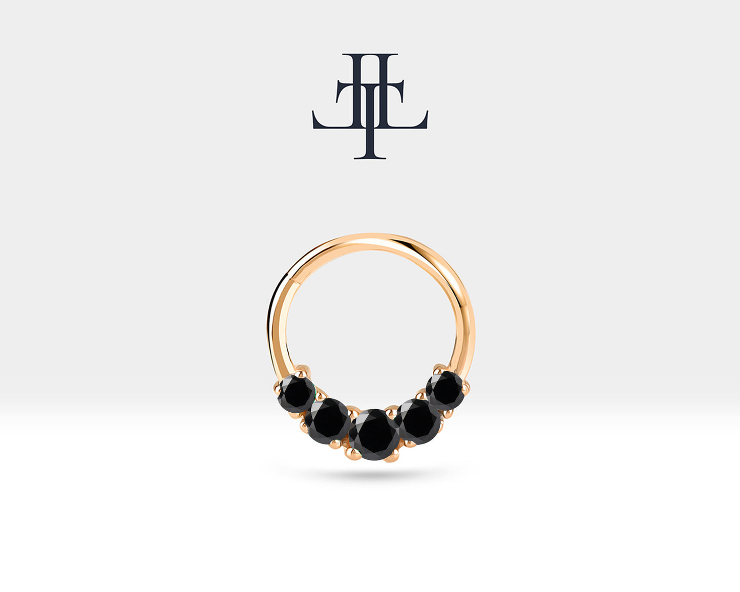 Beş Taşlı Siyah Pırlantalı Halka Piercing, 12 MM , 1.2 MM, 14K Sarı-Beyaz-Kırmızı Altın | LC00020B