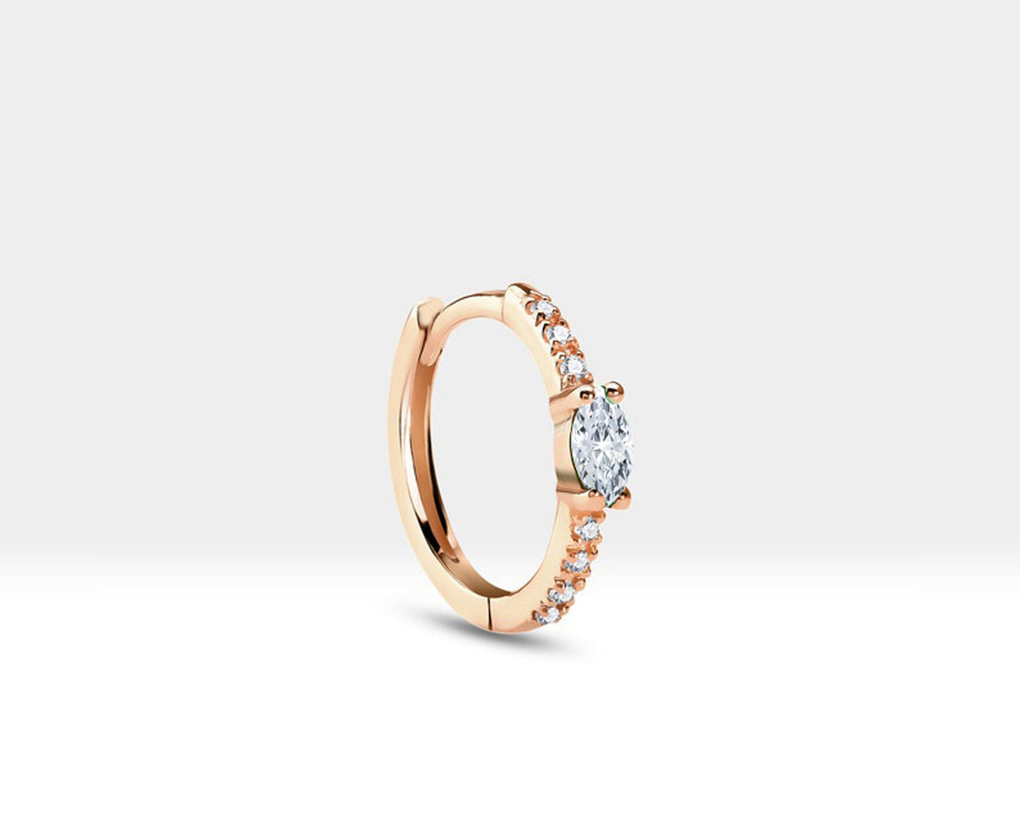Markiz Pırlanta ve Pırlantalı Küpe, 12 MM , 14K Sarı-Beyaz-Kırmızı Altın | LE00003D