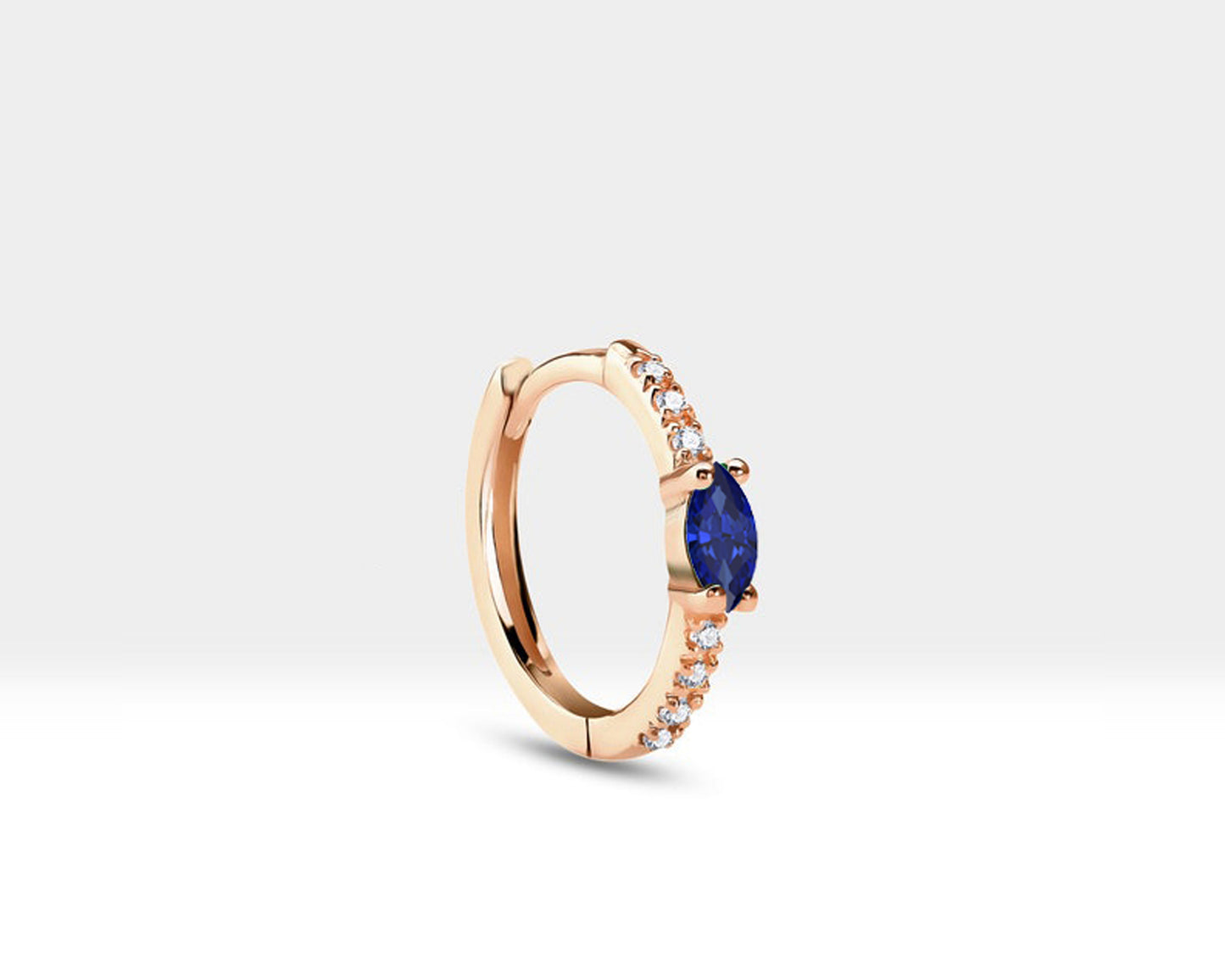 Markiz Safir ve Pırlantalı Küpe, 12 MM , 14K Sarı-Beyaz-Kırmızı Altın | LE00003DS