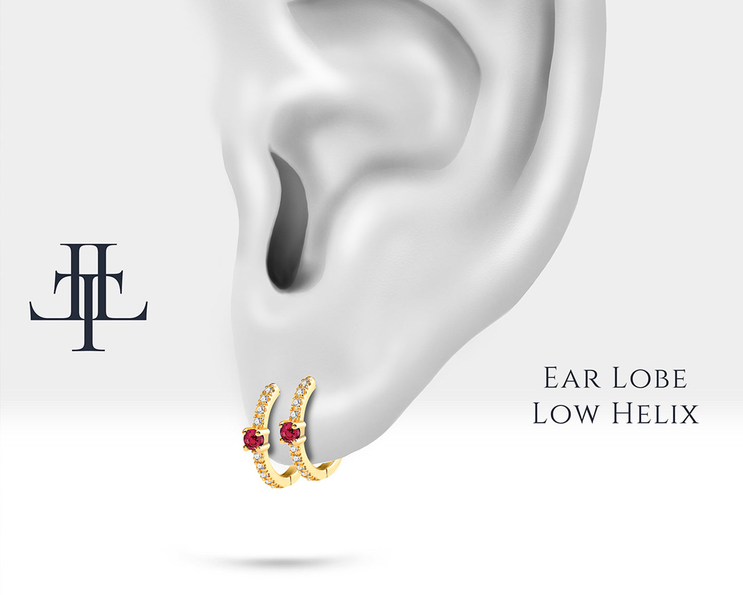 Yakut ve Pırlantalı Küpe, 12 MM , 14K Sarı-Beyaz-Kırmızı Altın | LE00004DR