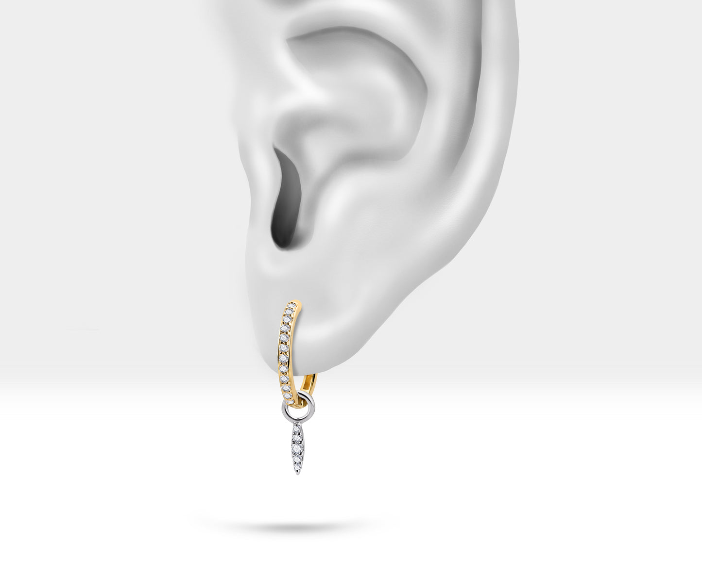 Mekik Sallantılı Küpe, 14 MM , 14K Sarı-Beyaz-Kırmızı Altın | LE00051D
