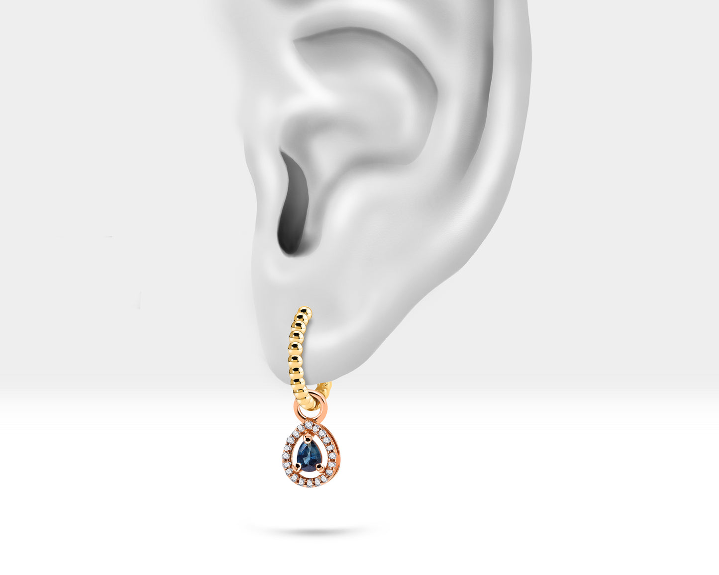 Damla Safir Sallantılı Küpe, 12 MM , 14K Sarı-Beyaz-Kırmızı Altın | LE00047SD
