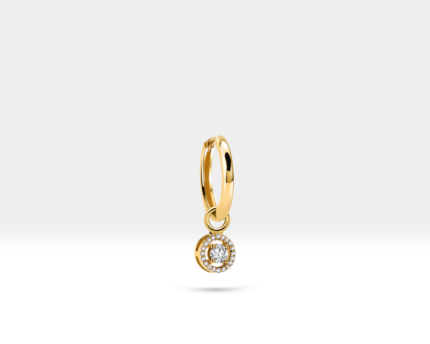 Yuvarlak Siyah Pırlanta Sallantılı Küpe, 12 MM , 14K Sarı-Beyaz-Kırmızı Altın | LE00062D